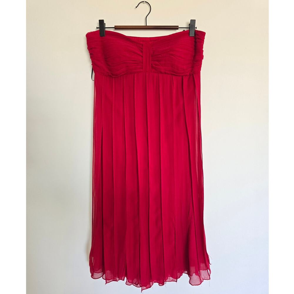 Vintage Sangria Red Silk Strapless Sweetheart Pleated Dress Size 10